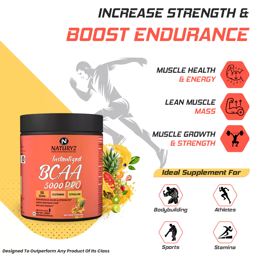 Instantized BCAA 5000 PRO With 5G BCAAs | Glutamine (Mix Fruit Cocktail)