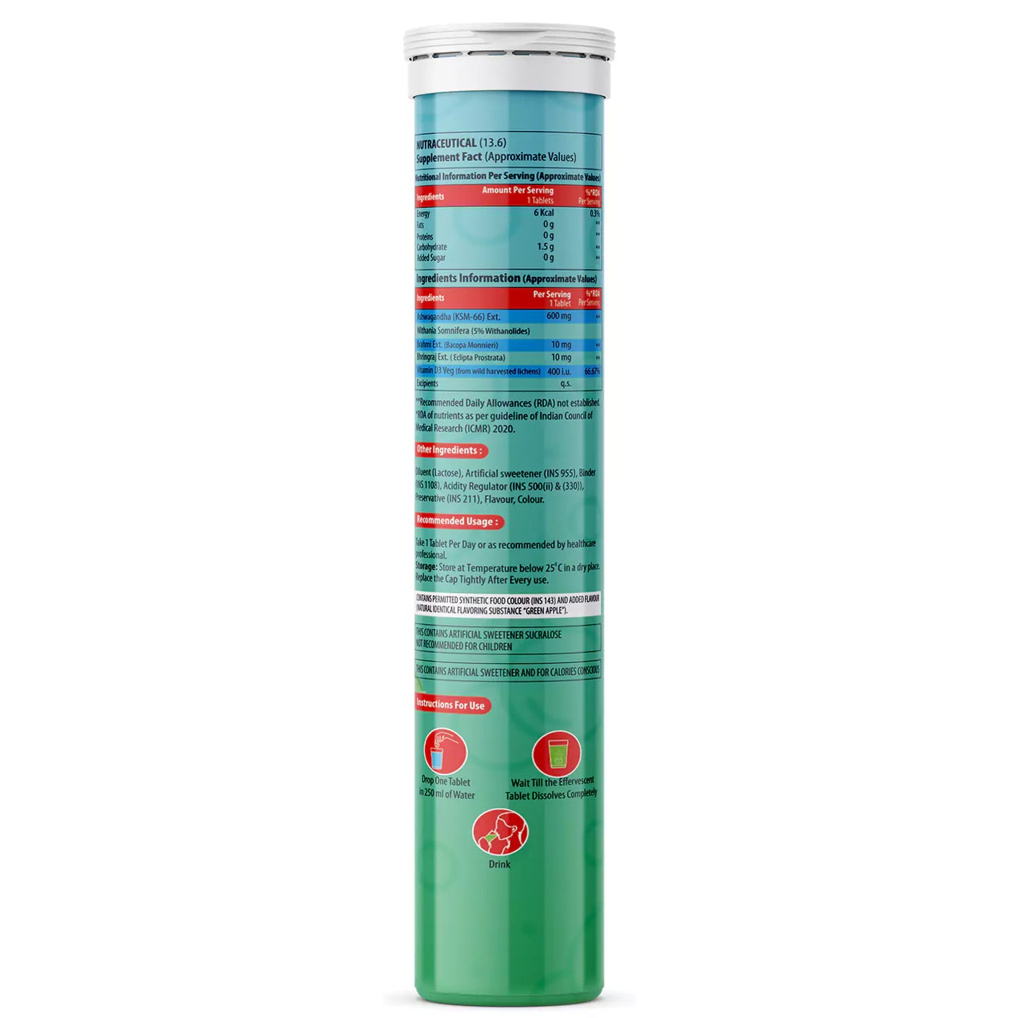 Plant KSM-66 For Muscle Recovery & Relieve Stress (Green Apple Flavour) - 20 Tablets