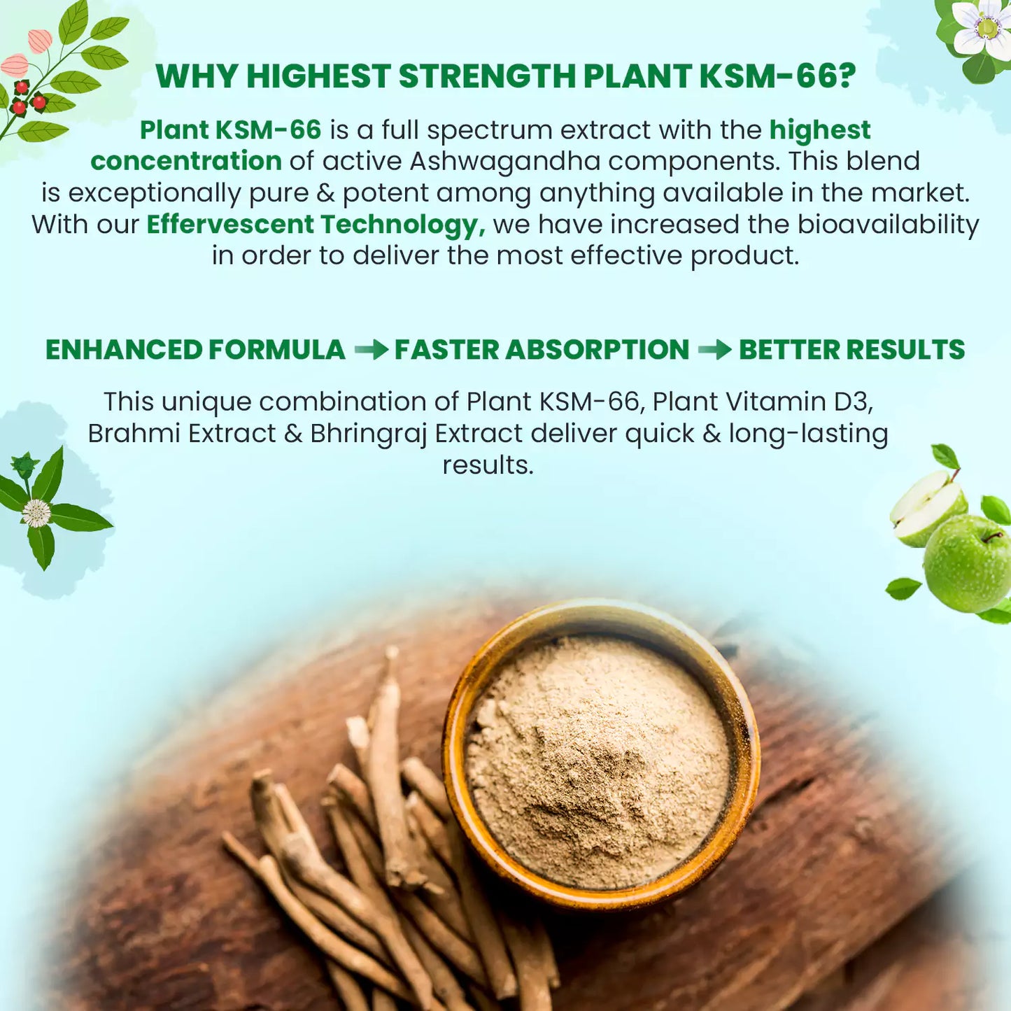 Plant KSM-66 For Muscle Recovery & Relieve Stress (Green Apple Flavour) - 20 Tablets
