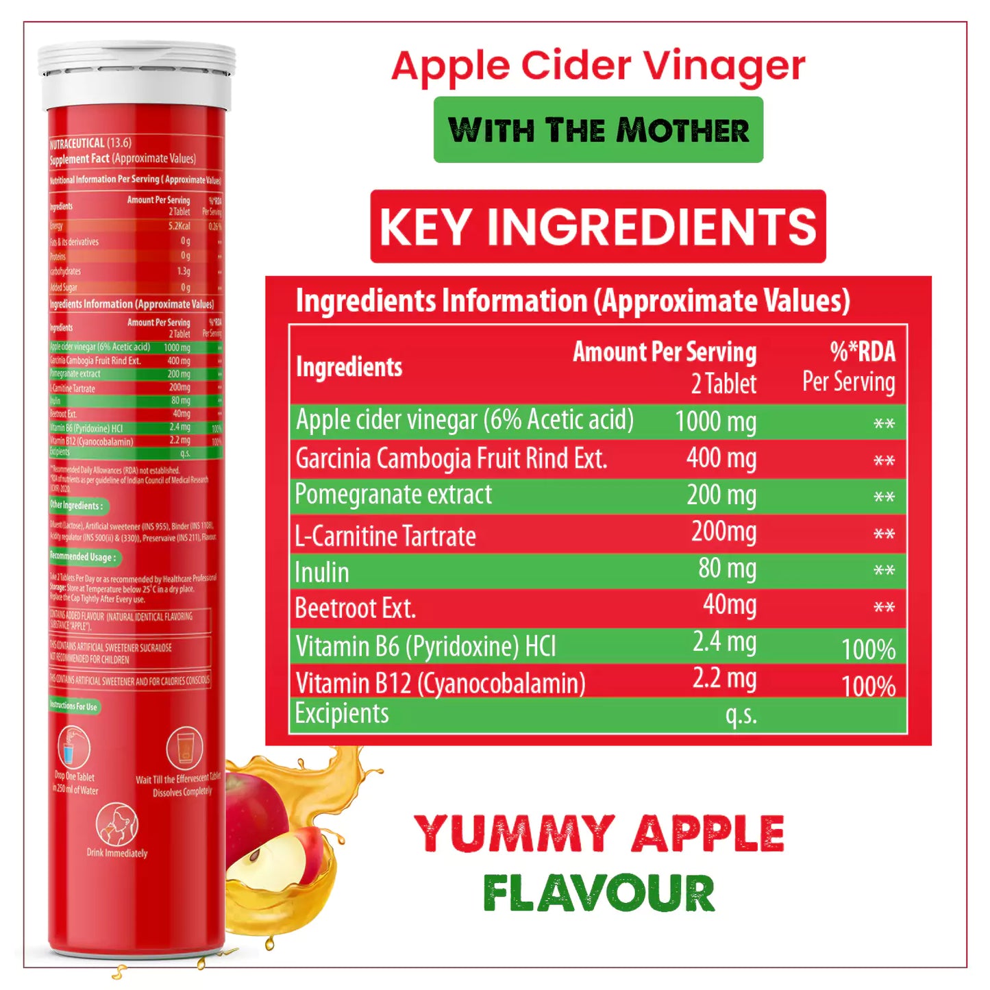 Naturyz Apple Cider Vinegar Effervescent - 15 Tablets