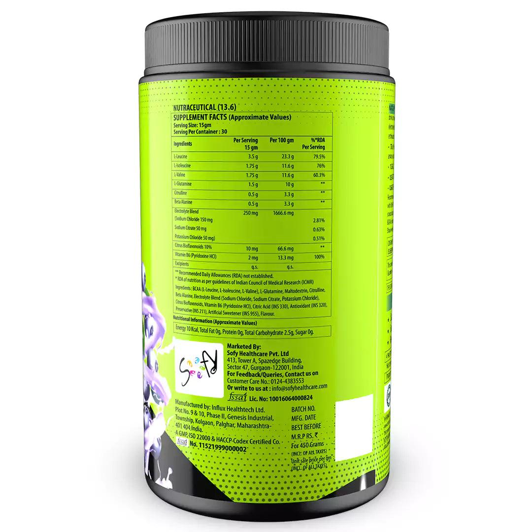 Instantized BCAA Supplement with 7000 BCAA (Blueberry Favour) - 450G