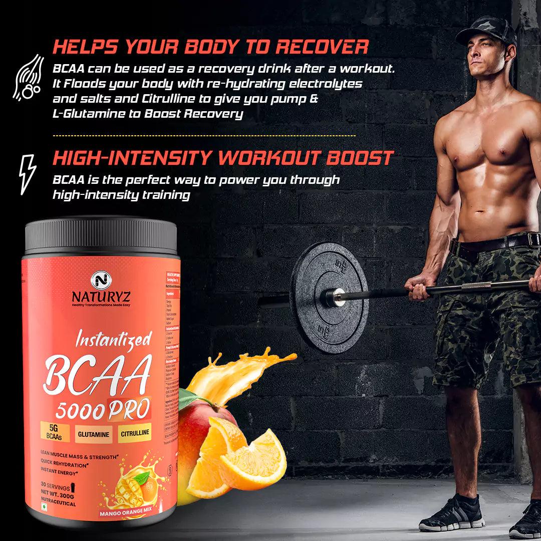 Instantized BCAA 5000 PRO | 5G Vegan BCAAs | Glutamine | Citrulline | Electrolytes (Mango Orange Mix)