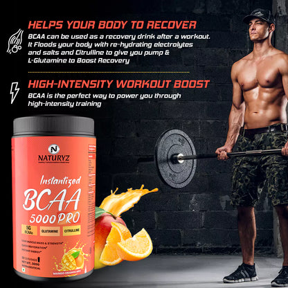 Instantized BCAA 5000 PRO | 5G Vegan BCAAs | Glutamine | Citrulline | Electrolytes (Mango Orange Mix)