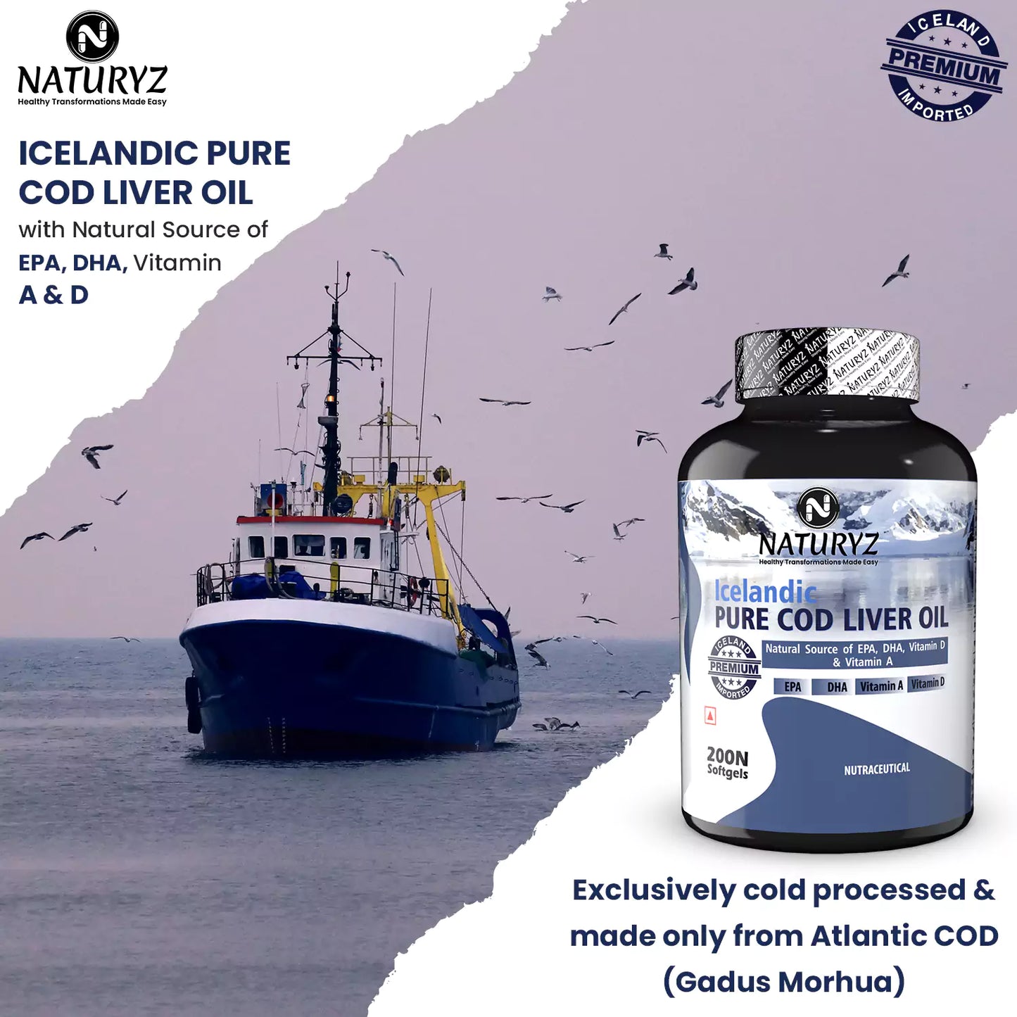 Imported Icelandic COD Liver Oil Capsules - 200 Softgels