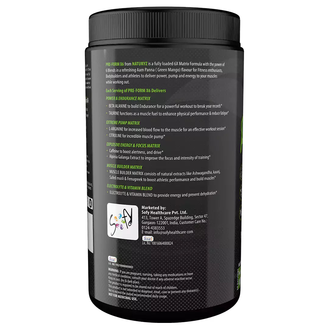 PRE-FORM X6 Pre Workout with Highest 19 Nutrients containing 6 Blends