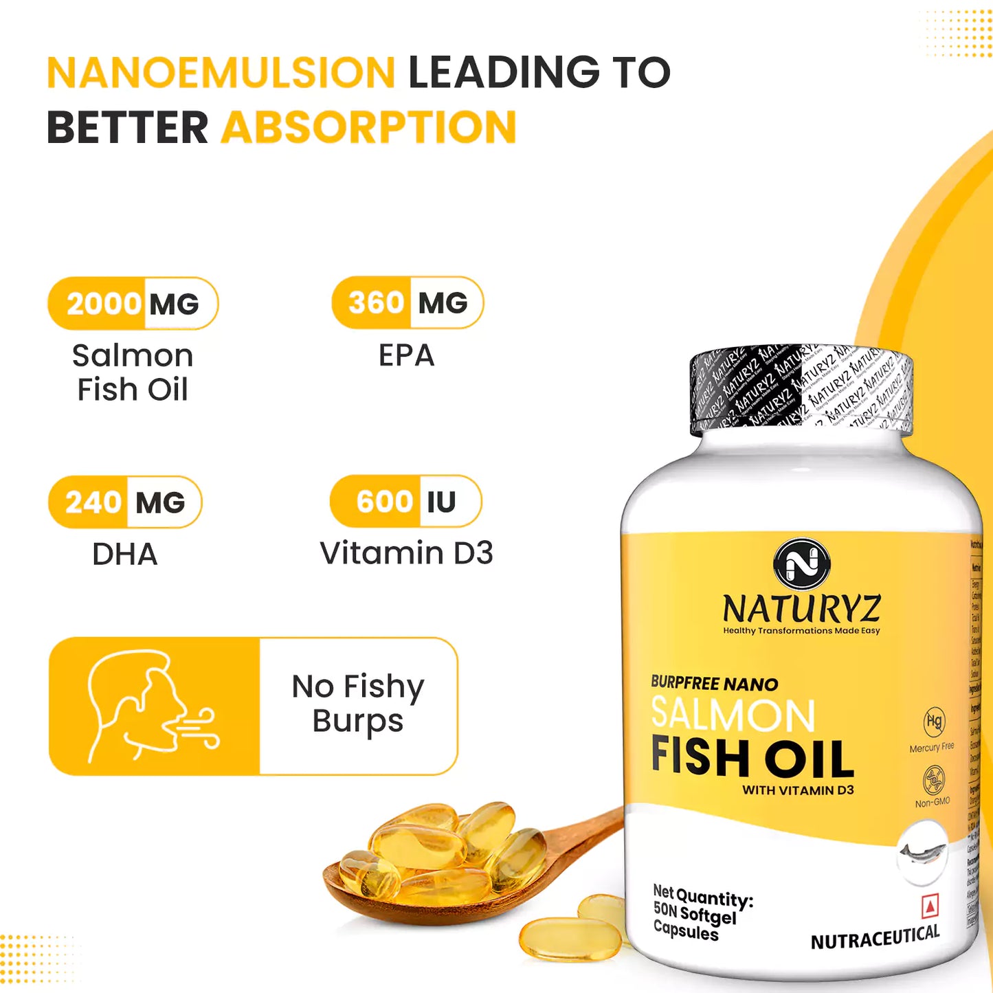 BURPFREE SALMON Fish Oil 2000Mg with Vitamin D3 | No Fishy Burps