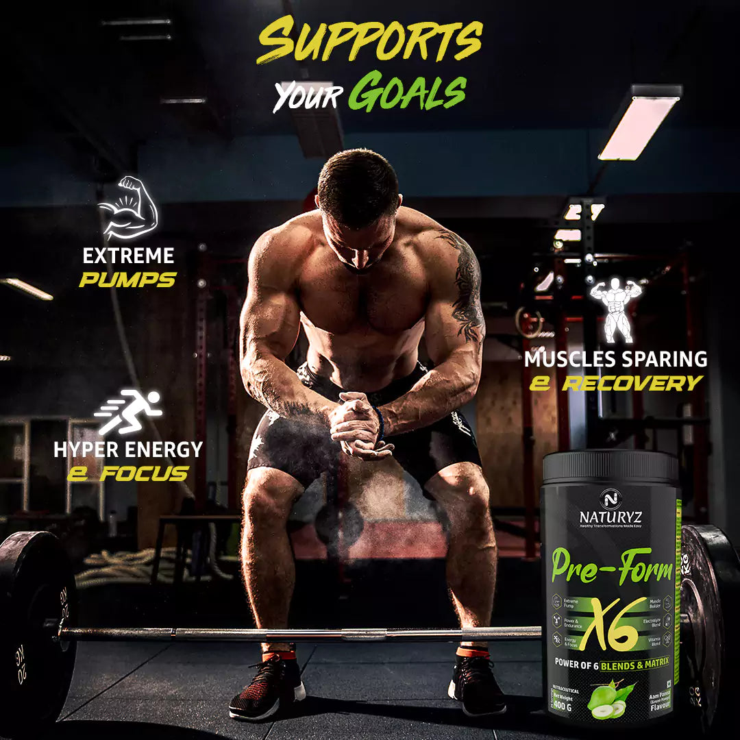 PRE-FORM X6 Pre Workout with Highest 19 Nutrients containing 6 Blends