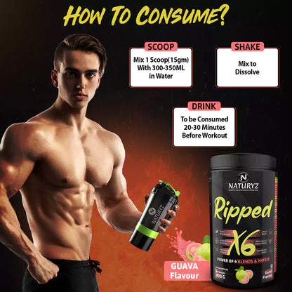 Ripped X6 Pre Workout With Highest 24 Nutrients - 400G (Guava Flavour)