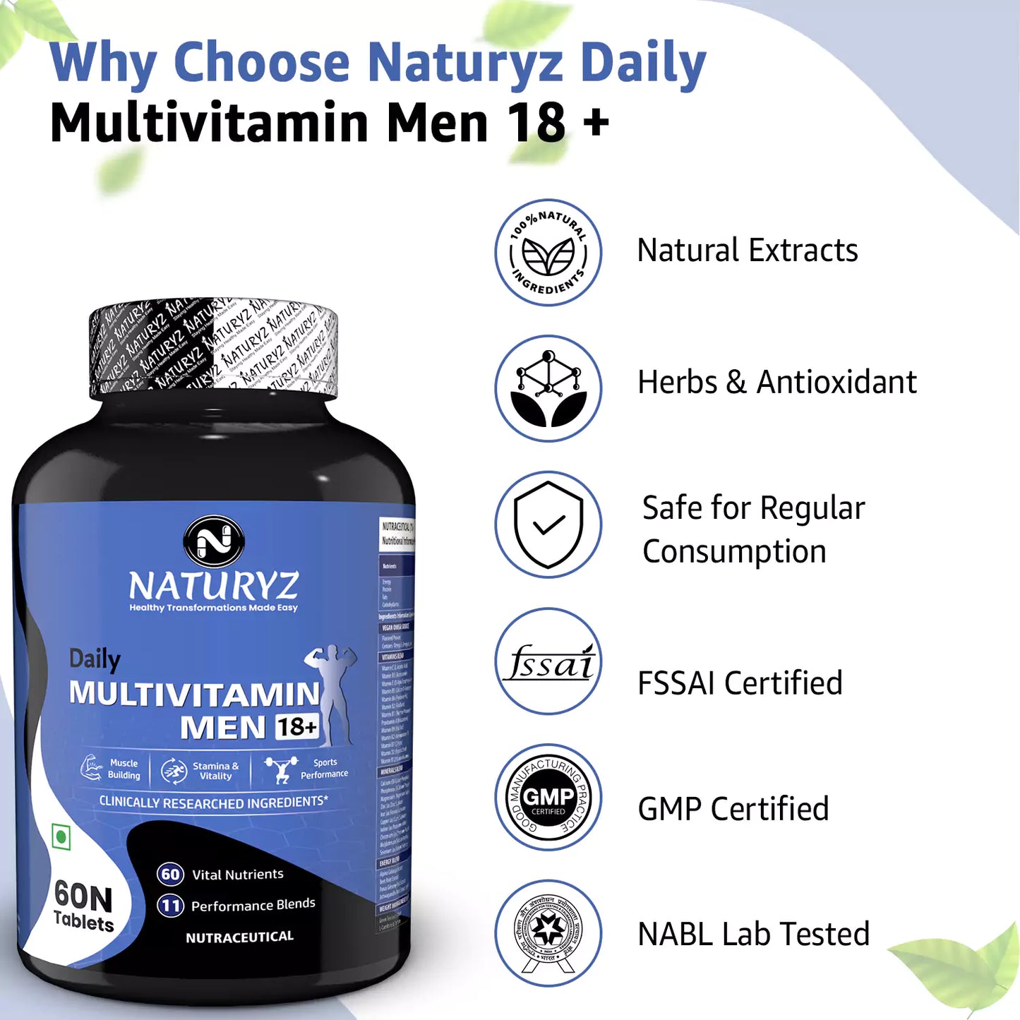 Daily Multivitamin Men 18+ with Highest 60 Nutrients