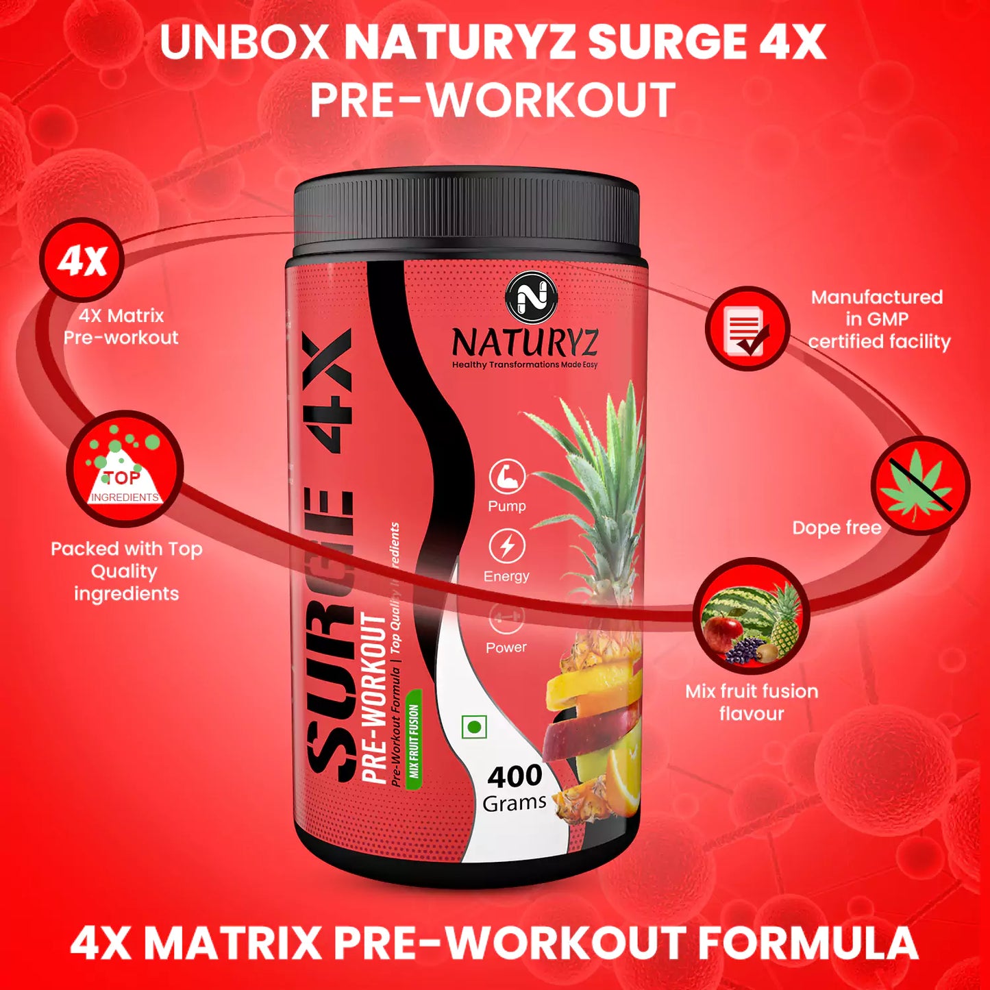 Surge 4X Pre-Workout Formula Mix Fruit Fusion