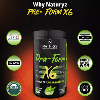 PRE-FORM X6 Pre Workout with Highest 19 Nutrients containing 6 Blends