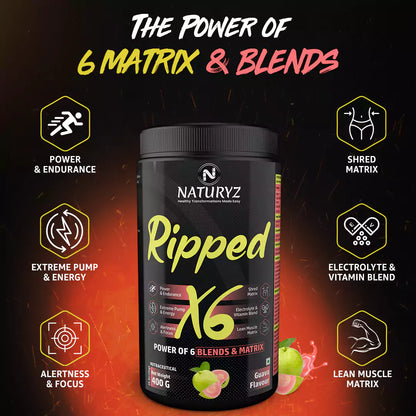 Ripped X6 Pre Workout With Highest 24 Nutrients - 400G (Guava Flavour)