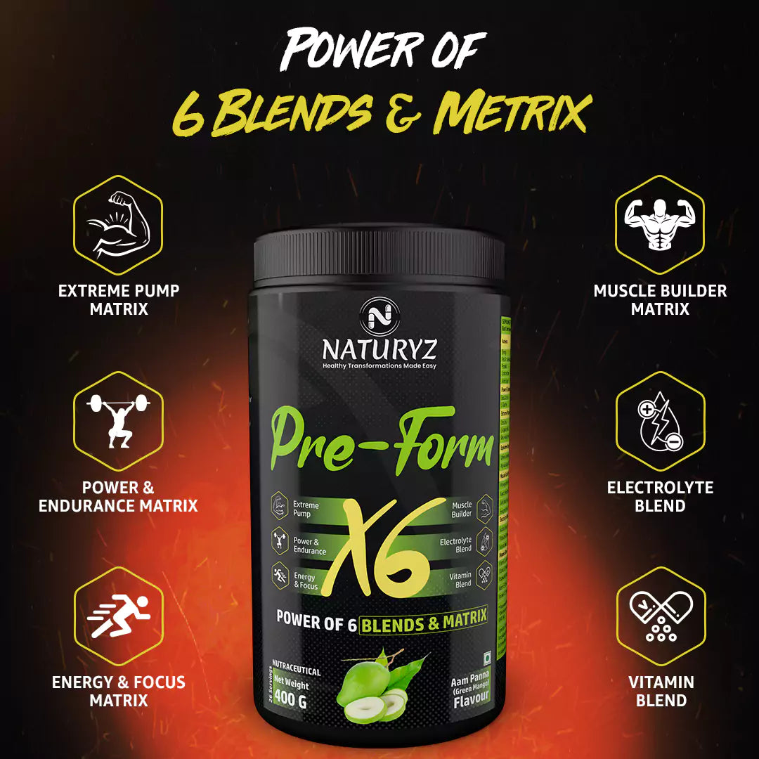 PRE-FORM X6 Pre Workout with Highest 19 Nutrients containing 6 Blends