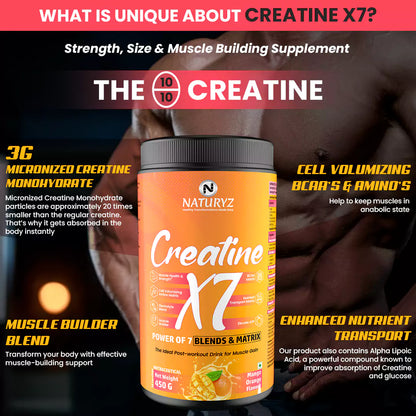 Creatine X7 Ideal Post Workout Supplement With Power of 7 Blends & Matrix (Mango Orange)