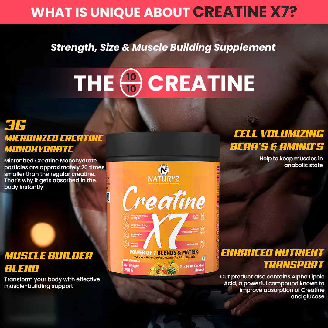 Creatine X7 Ideal Post Workout Supplement With Power of 7 Blends & Matrix (MixFruit Cocktail)