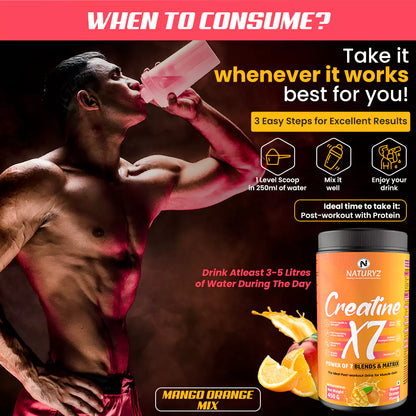 Creatine X7 Ideal Post Workout Supplement With Power of 7 Blends & Matrix (Mango Orange)