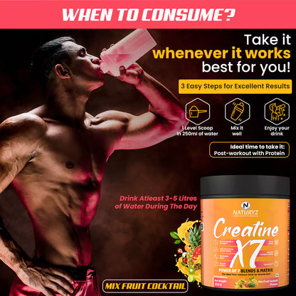 Creatine X7 Ideal Post Workout Supplement With Power of 7 Blends & Matrix (MixFruit Cocktail)