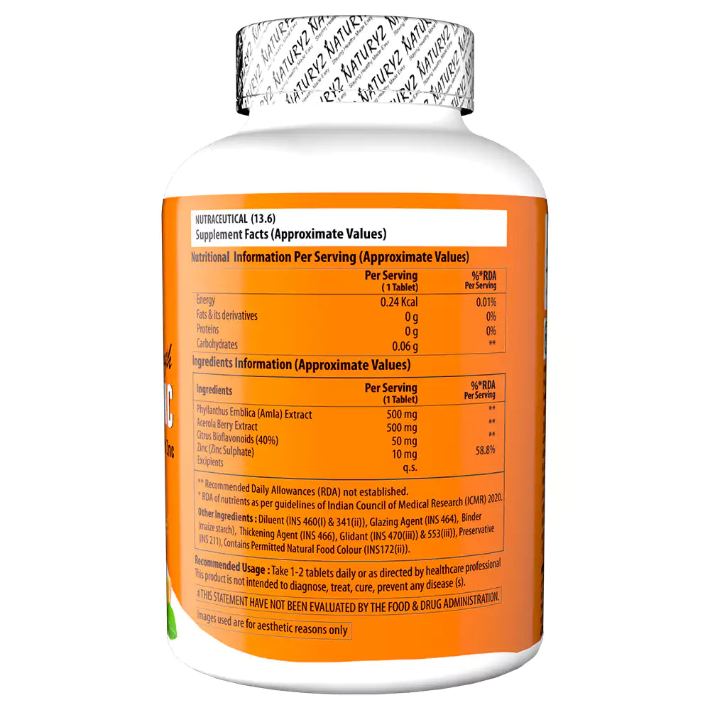 Double Strength NATURAL VITAMIN C With Zinc 60 Tablets