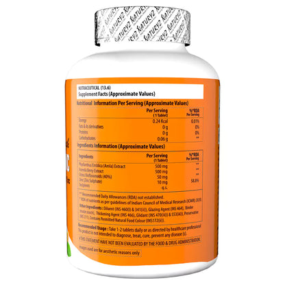 Double Strength NATURAL VITAMIN C With Zinc 60 Tablets