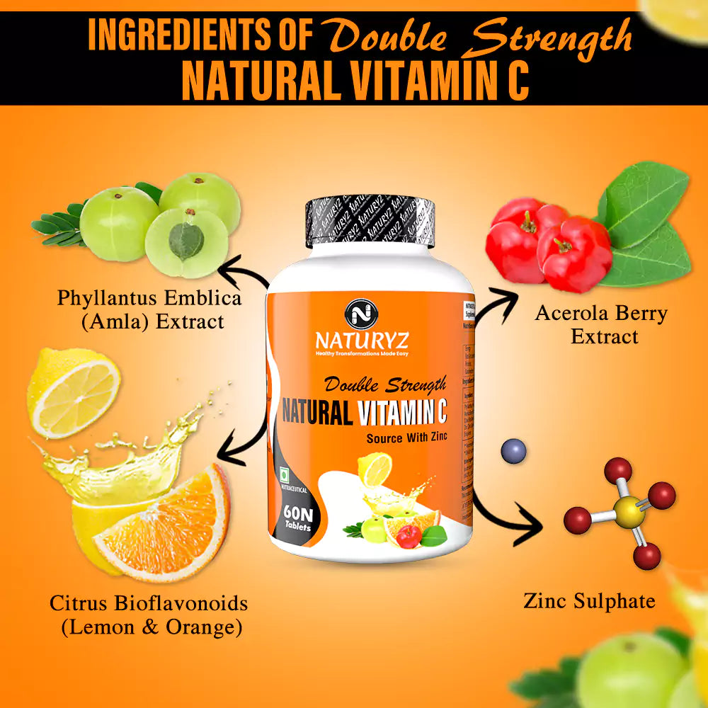 Double Strength NATURAL VITAMIN C With Zinc 60 Tablets