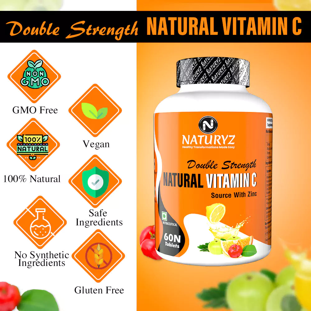 Double Strength NATURAL VITAMIN C With Zinc 60 Tablets