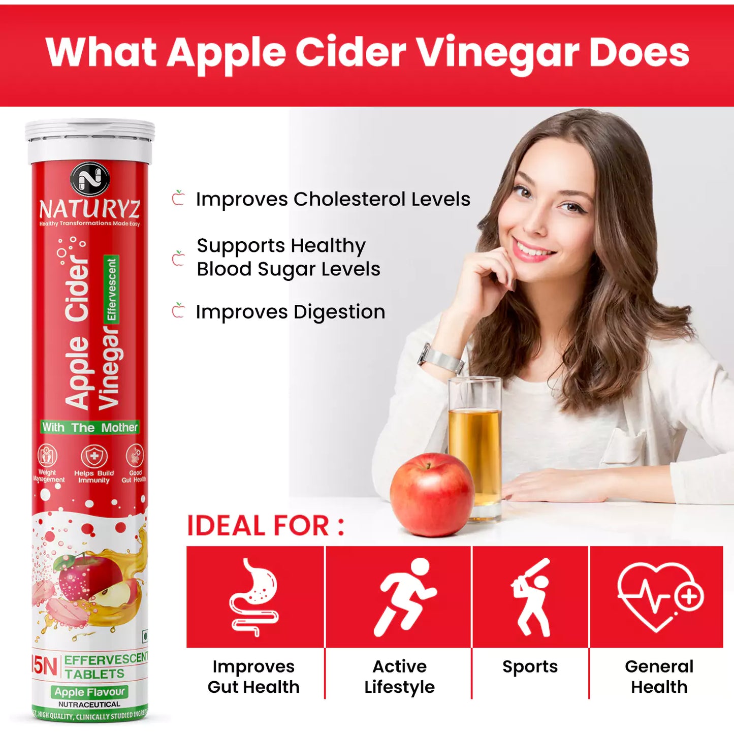 Naturyz Apple Cider Vinegar Effervescent - 15 Tablets